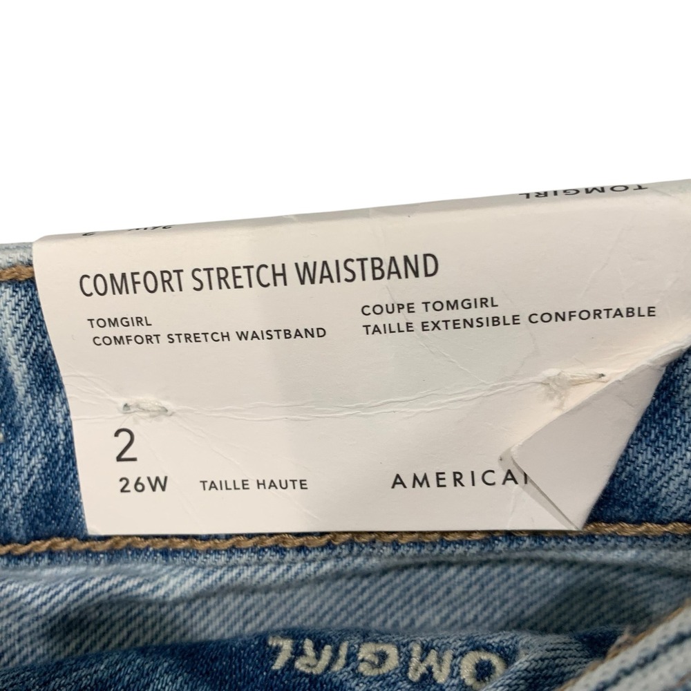 American Eagle Tomgirl Distressed Denim Shorts Light Wash High Rise 2 26W NEW - Picture 3 of 12